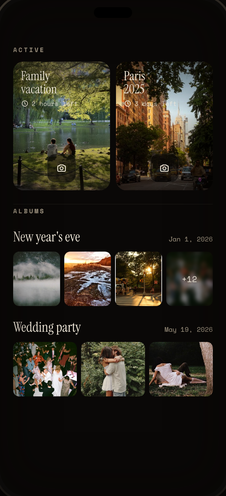 Films home — your active films and developed albums